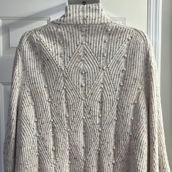 Talbots Cream Multi Speckled Raised Dots Oversized Open Front Cozy Knit Cardigan - Picture 8 of 12